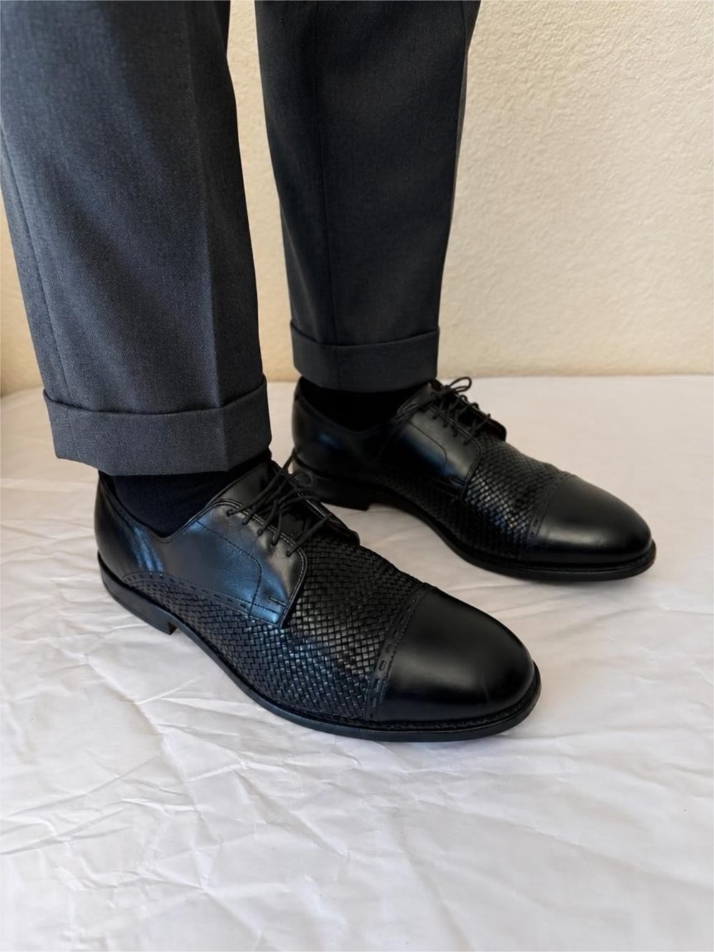 Allen Edmonds New Orleans Black Woven Cap-Toe Oxford Shoes Sz 10
